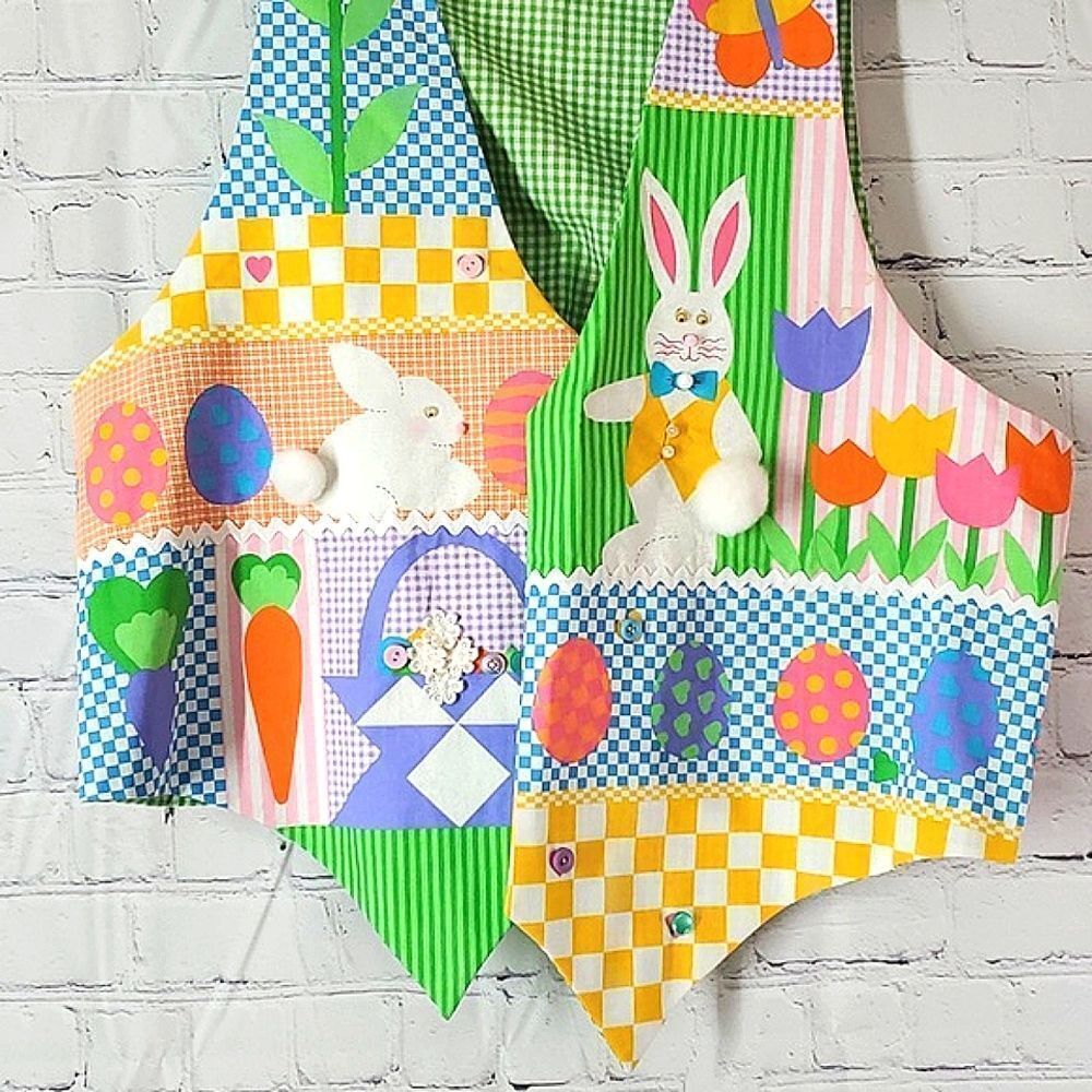 Authentic True Vintage 90s Easter Patchwork Rabbi… - image 3
